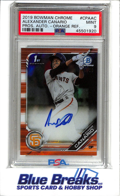 2019 Topps Bowman Chrome - Pros. Auto. Orange Ref. - Alexander Canario - #CPA-AC - PSA 9 - Baseball - Giants