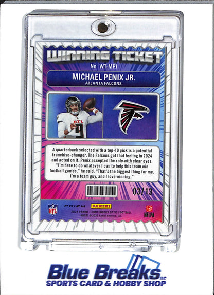 2024 Panini - Contenders Optic - Winning Ticket - red white blue - Michael Penix Jr - 03/13 - RC - #WT-MPJ - football - Falcons