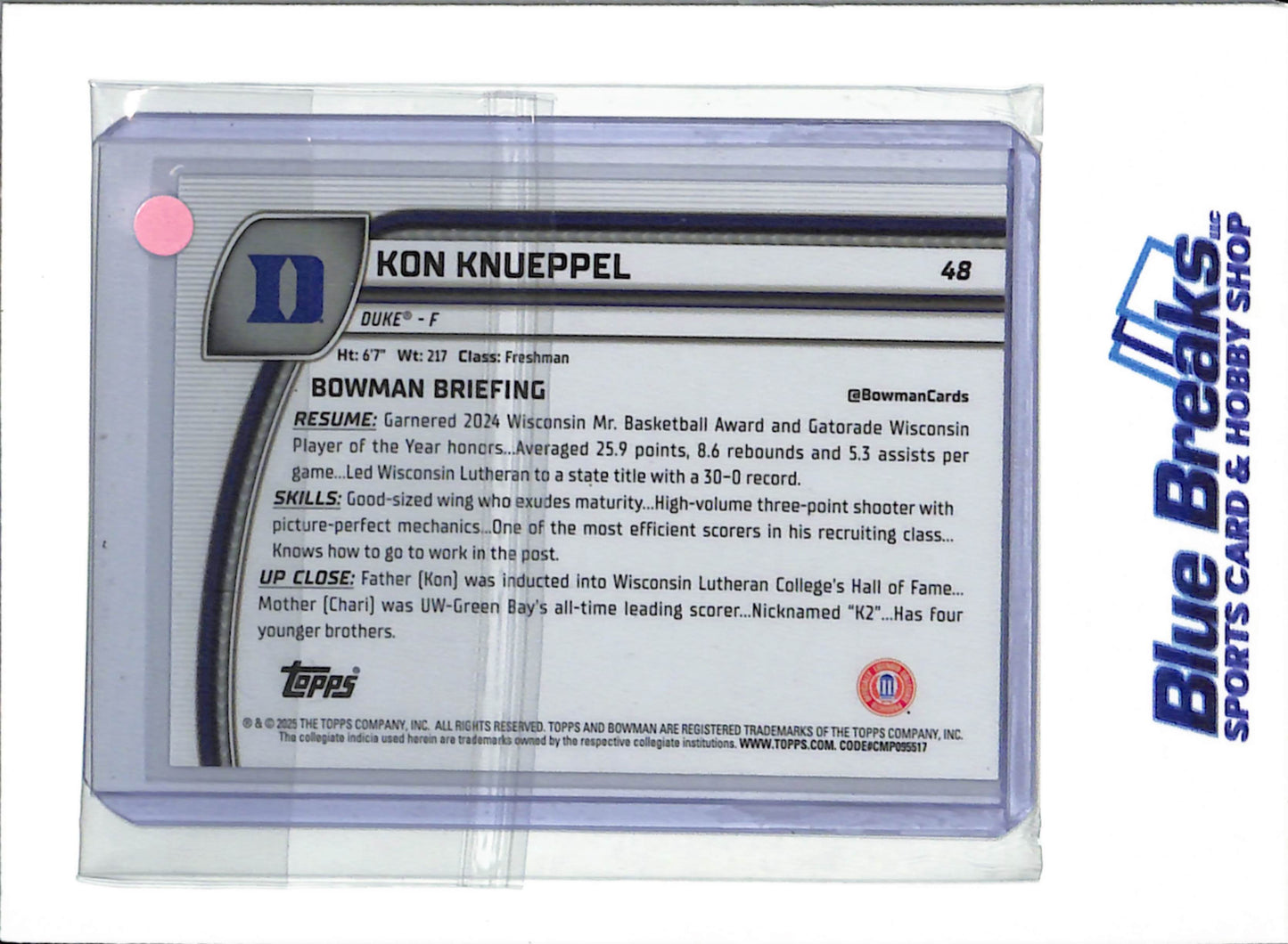 2025 Bowman University - Chrome - 1st Bowman - Kon Knueppel - #48 - basketball - Blue Devils - Hornets