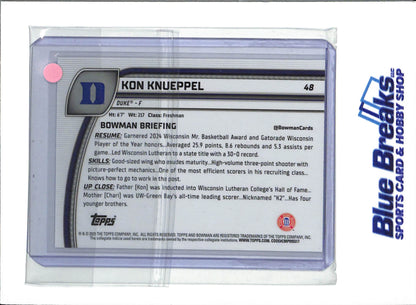 2025 Bowman University - Chrome - 1st Bowman - Kon Knueppel - #48 - basketball - Blue Devils - Hornets