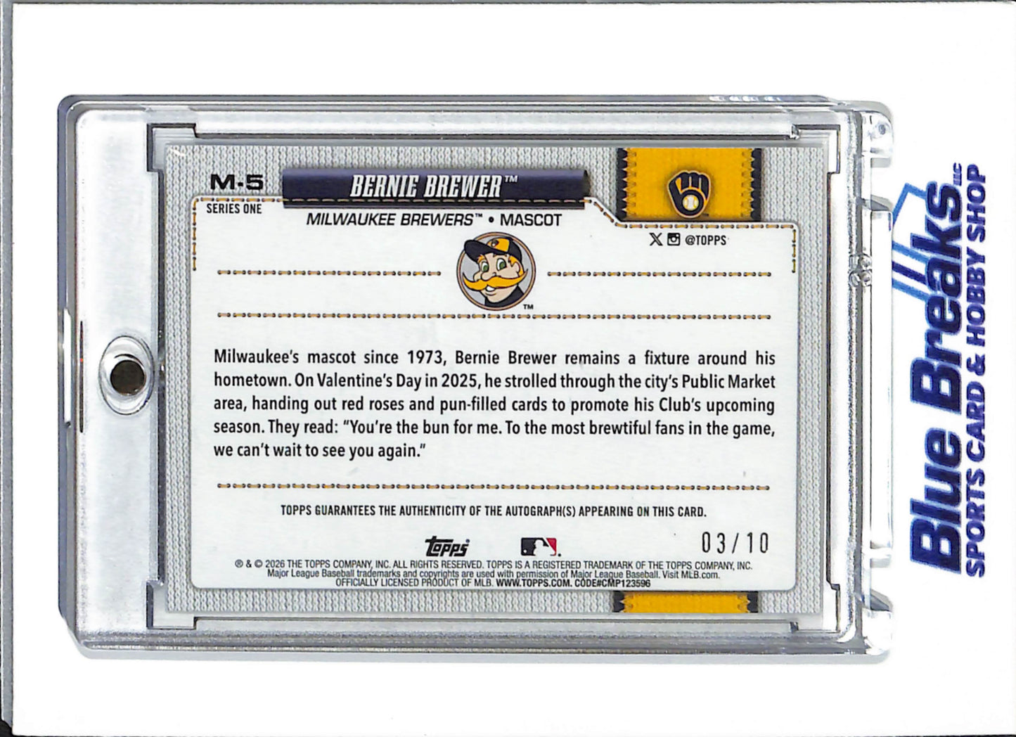 2026 Topps - Series 1 - Bernie Brewer - auto - 03/10 - #M-5 - baseball - Brewers