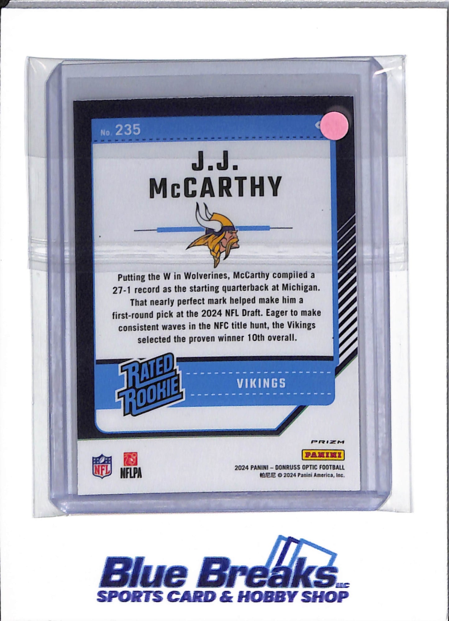 2024 Panini - Donruss Optic - purple shock - Rated Rookie - JJ McCarthy - #235 - football - Vikings