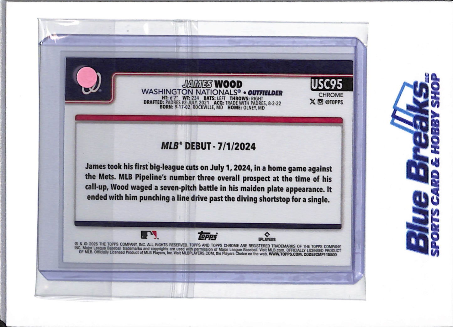 2025 Topps Chrome - blue raywave - James Wood - 066/150 - RC - #USC95 - baseball - Nationals