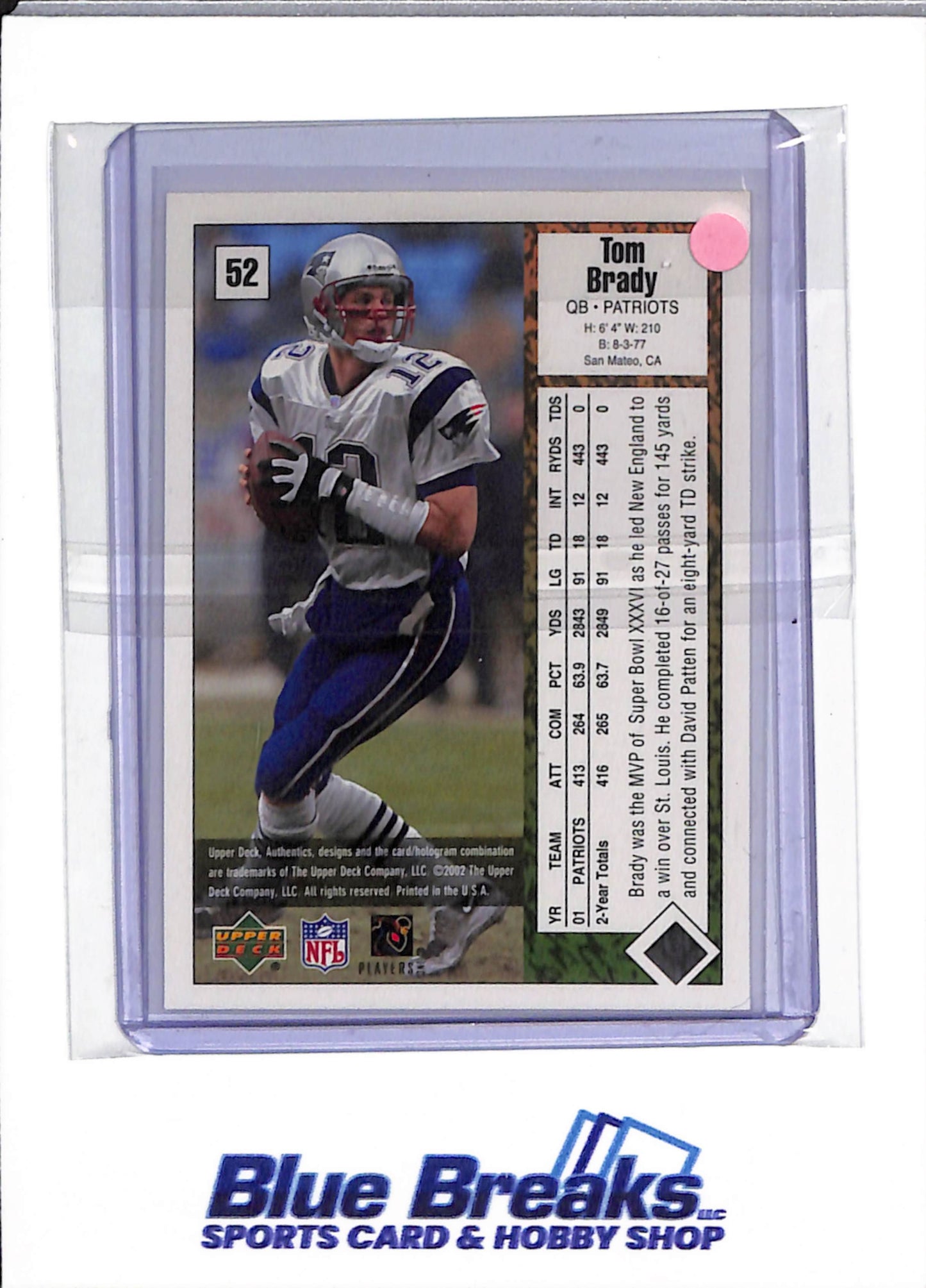 2002 Upper Deck - UD Athletics - Tom Brady - #52 - football - Patriots