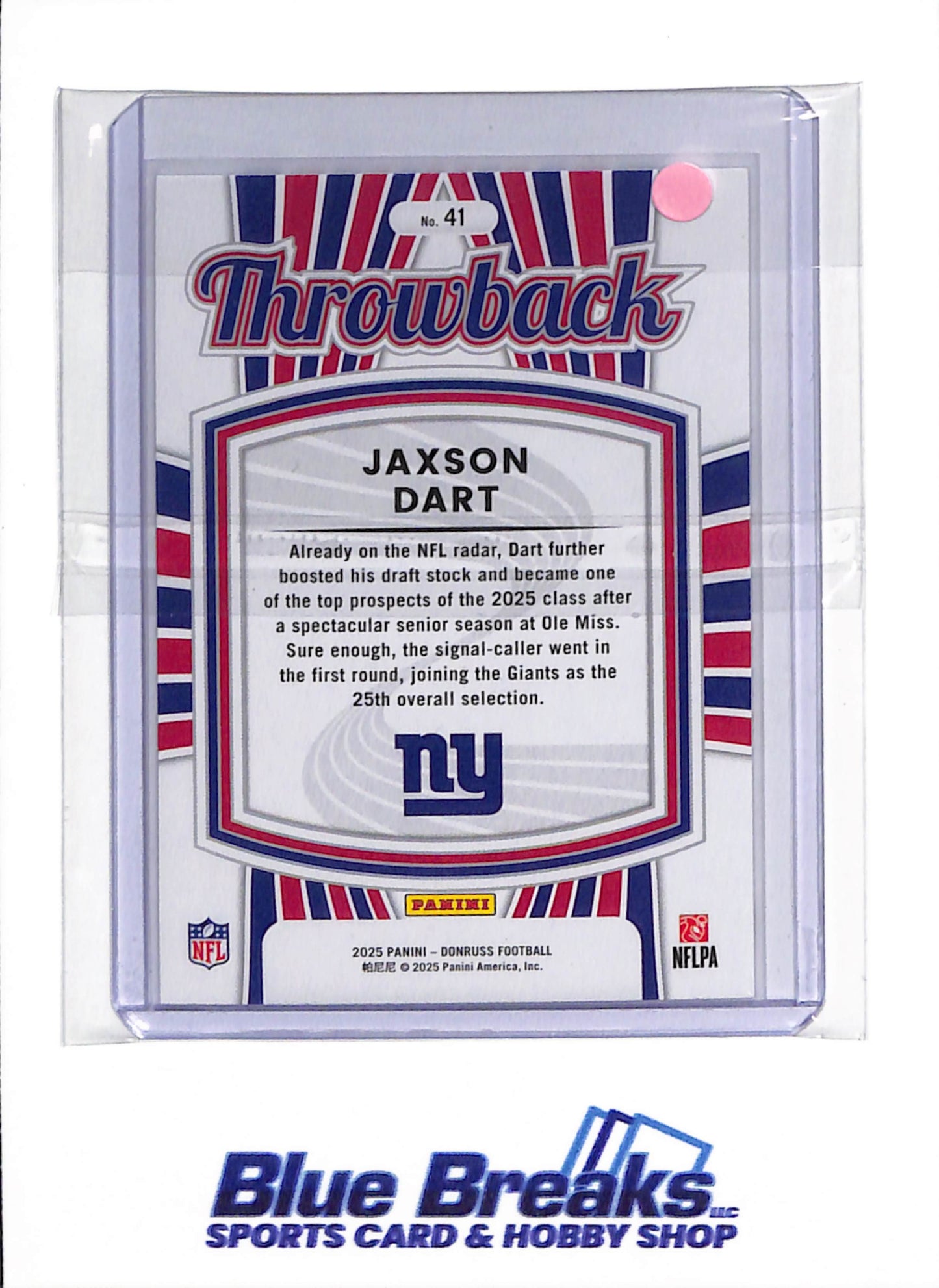 2025 Panini - Donruss - Throwback - Rated Rookie - Jaxson Dart - #41 - football - Giants