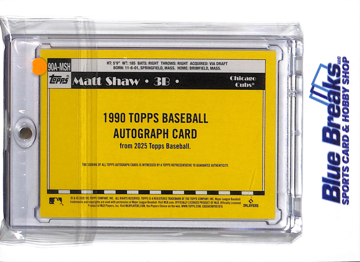 2025 Topps - 35th anniversary - Matt Shaw - auto - RC - #90A-MSH - baseball - Cubs