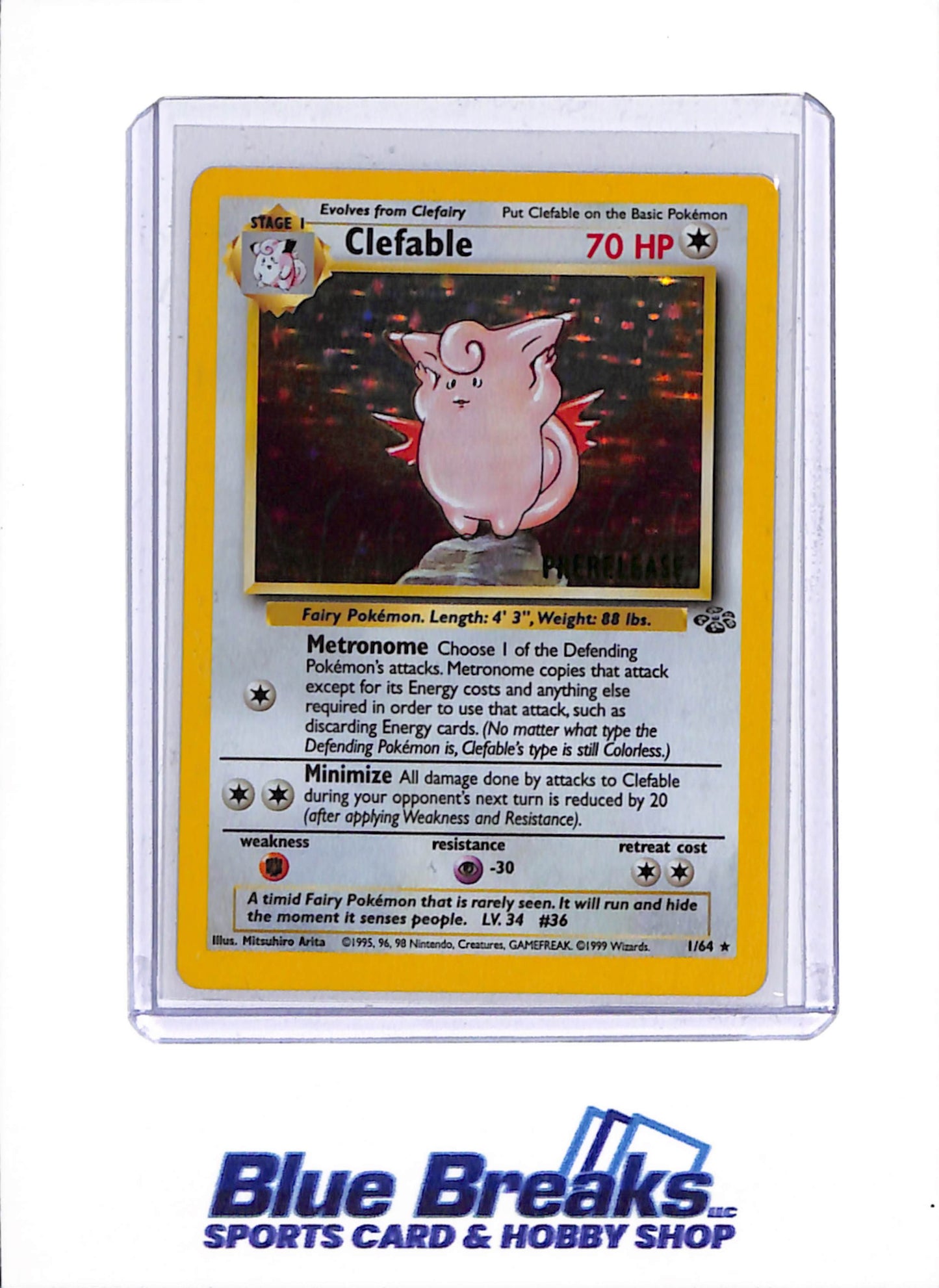 1999 Pokémon - Jungle - Holo Rare - Clefable - Prerelease - #1/64
