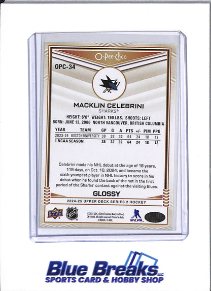 2024-25 Upper Deck - O-Pee-Chee Brown - Macklin Celebrini - #OPC-34 - Glossy - Ice Hockey - Sharks