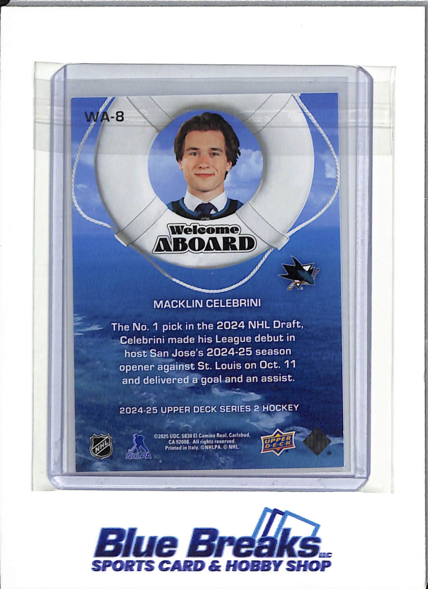 2024-25 Upper Deck Series 2 - Welcome Aboard - Macklin Celebrini - #WA-8 - Ice Hockey - Sharks