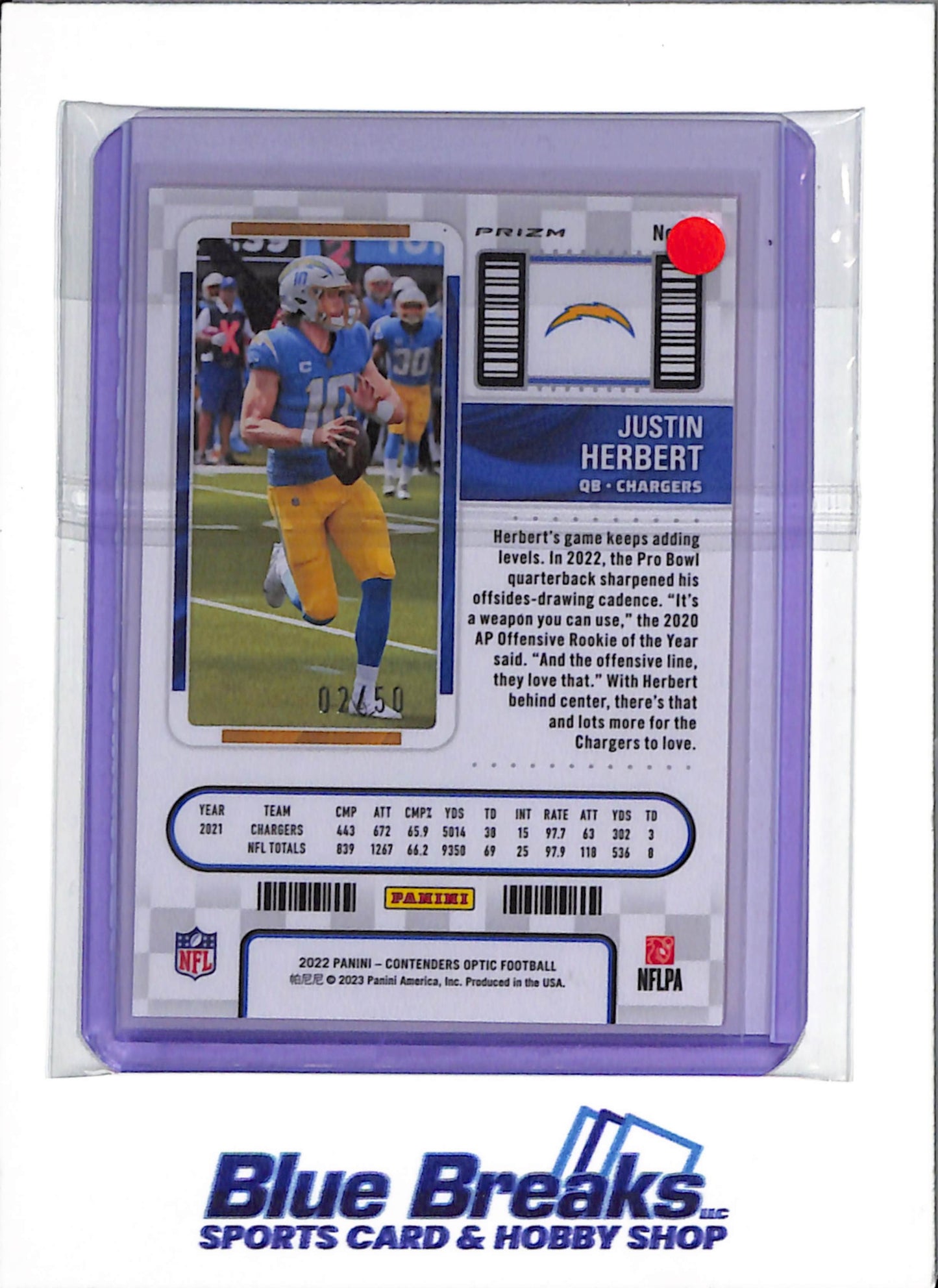 2022 Panini Contenders - Optic Orange - Justin Herbert - #41 - Football - Chargers