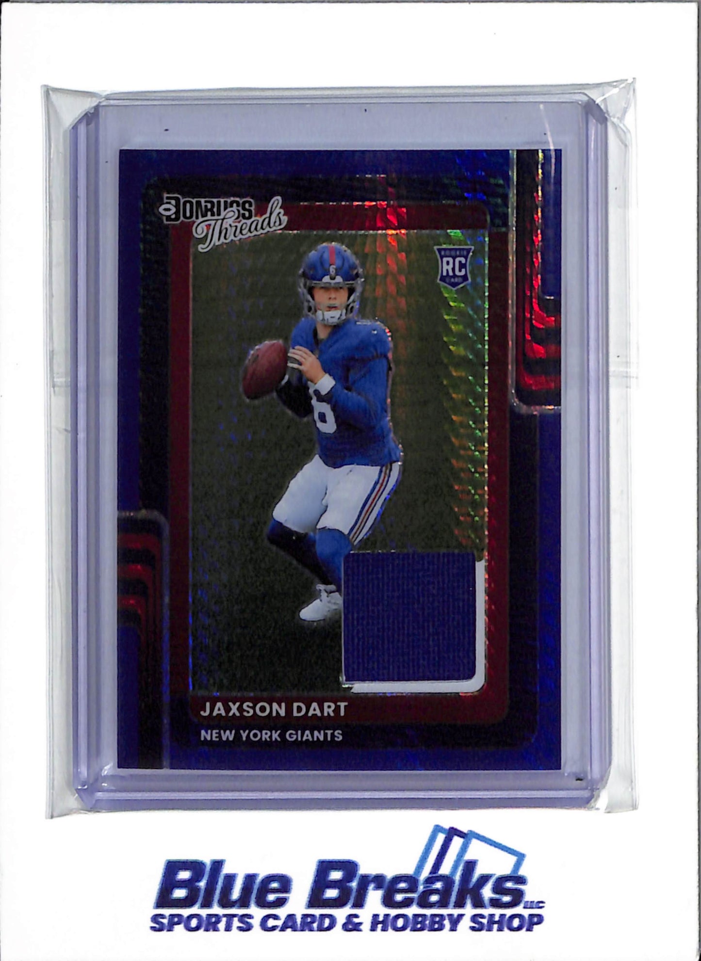 2025 Panini Donruss - Optic Threads Blue Prizim- Jaxson Dart - #DTBH-JDT - Football - Giants