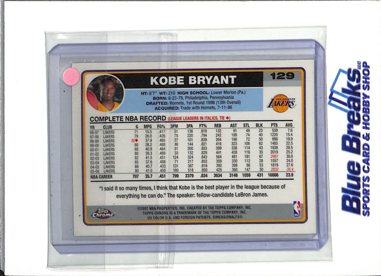 2007 Topps Chrome - Kobe Bryant - #129 - Basketball - Lakers