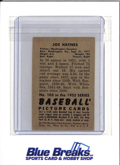 1952 Bowman - Joe Haynes - #103 - Baseball - Senators - Twins