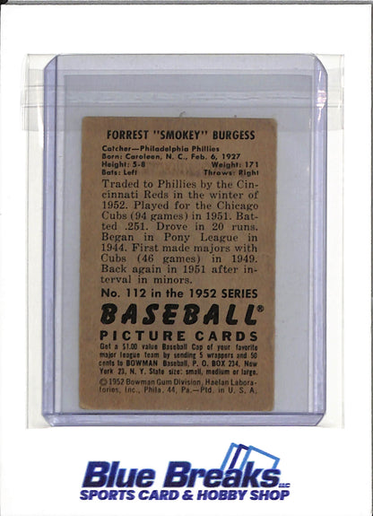 1952 Bowman - Smoky Burgess - #112 - Baseball - Phillies
