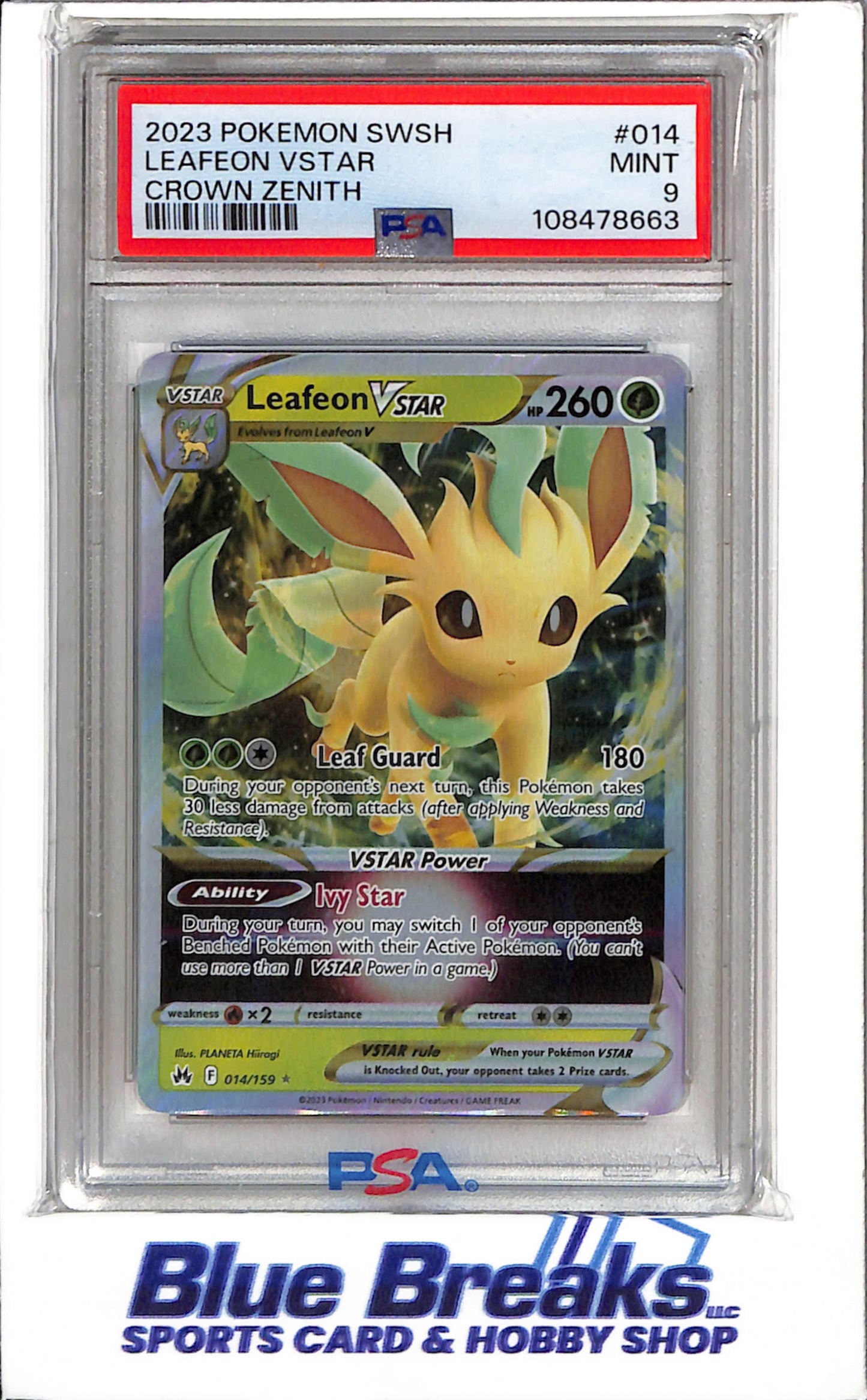 2023 Pokmon - Sword & Shield - Crown Zenith - Leafeon VStar - #014 - PSA 9