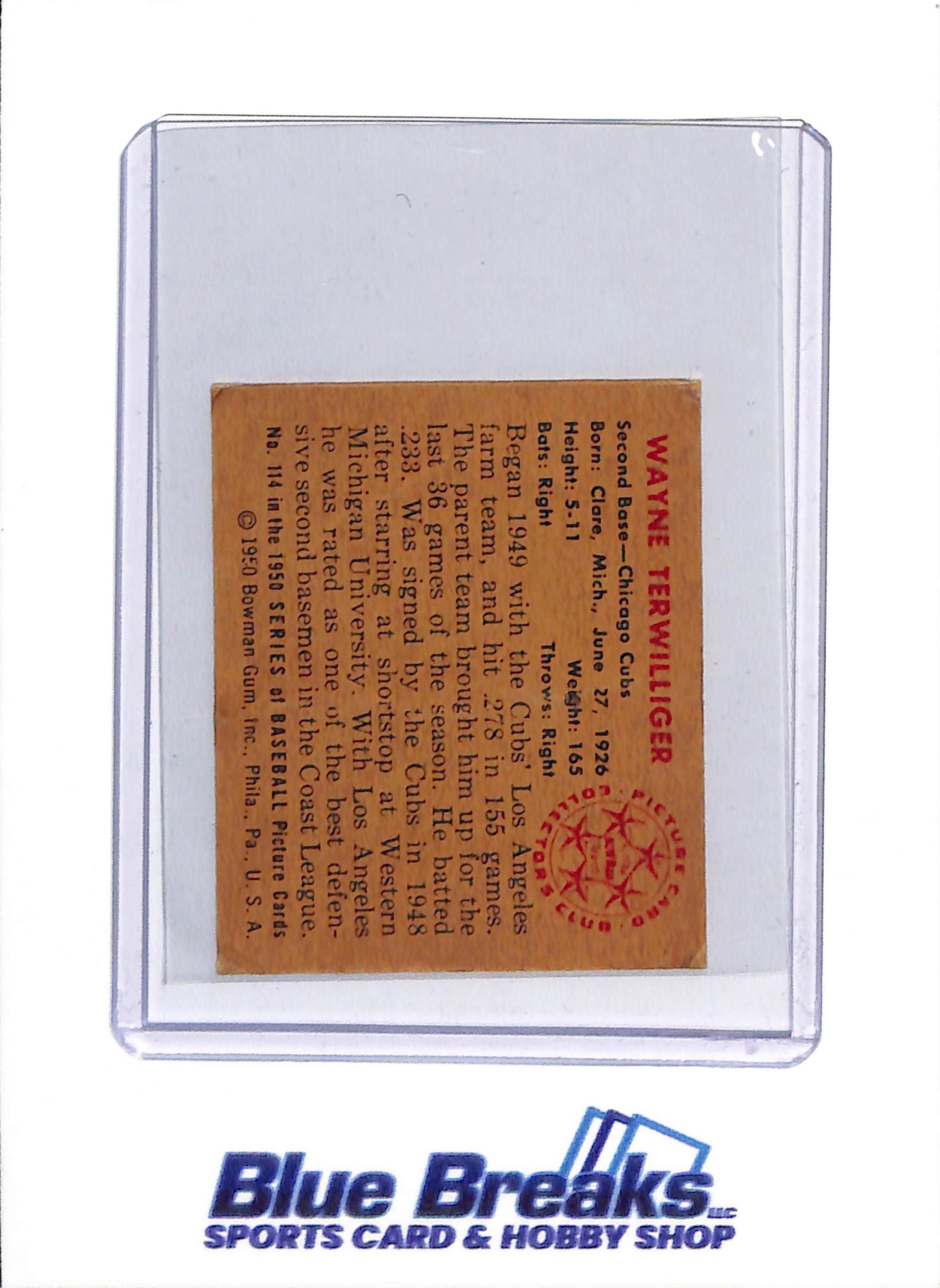 1950 Bowman - Wayne Terwilliger - #114 - Baseball - Cubs