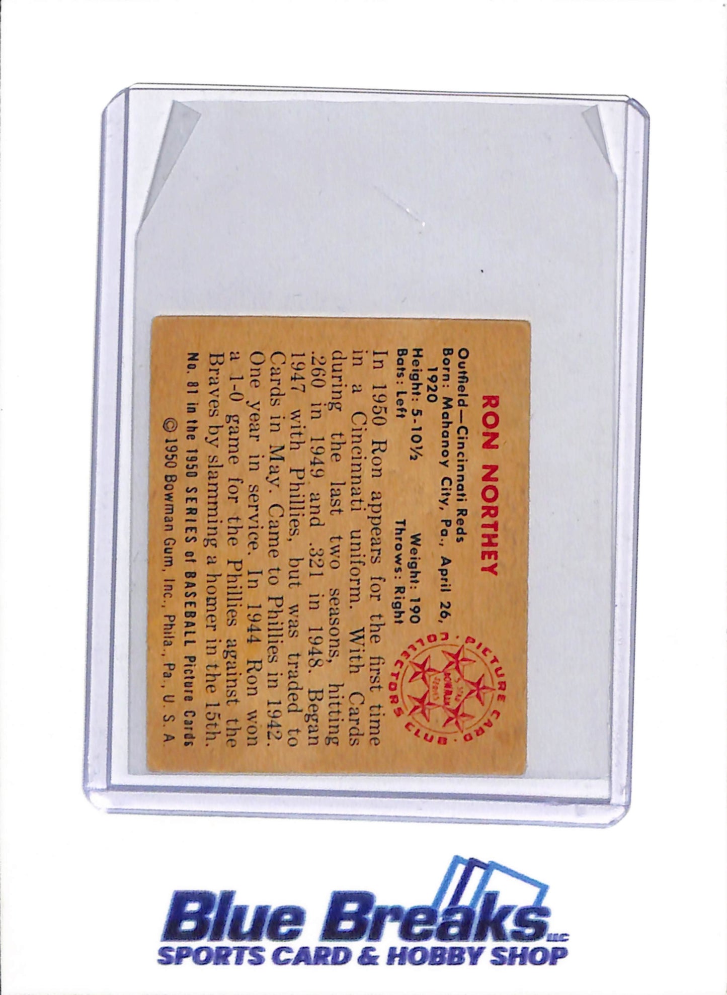 1950 Bowman - Ron Northey - #81 - Baseball - Reds