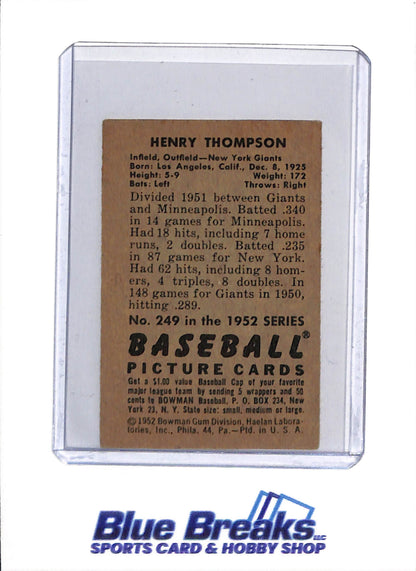 1952 Bowman - Henry Thompson - #249 - Baseball - New York - San Francisco Giants