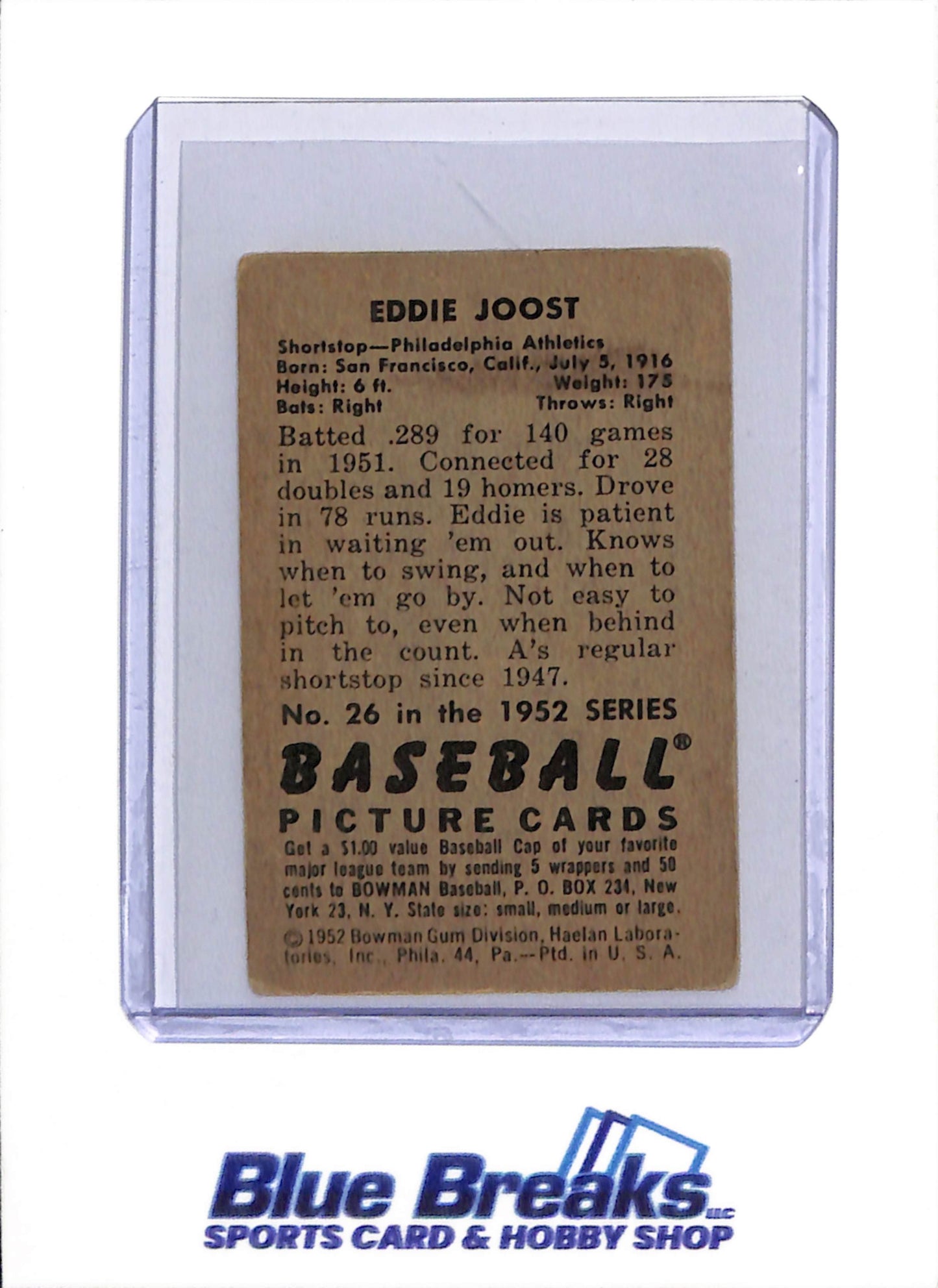 1952 Bowman - Eddie Joost - #26 - Baseball - Athletics