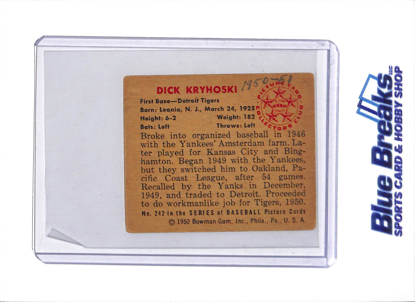 1950 Bowman - Dick Kryhoski - #242 - Baseball - Tigers