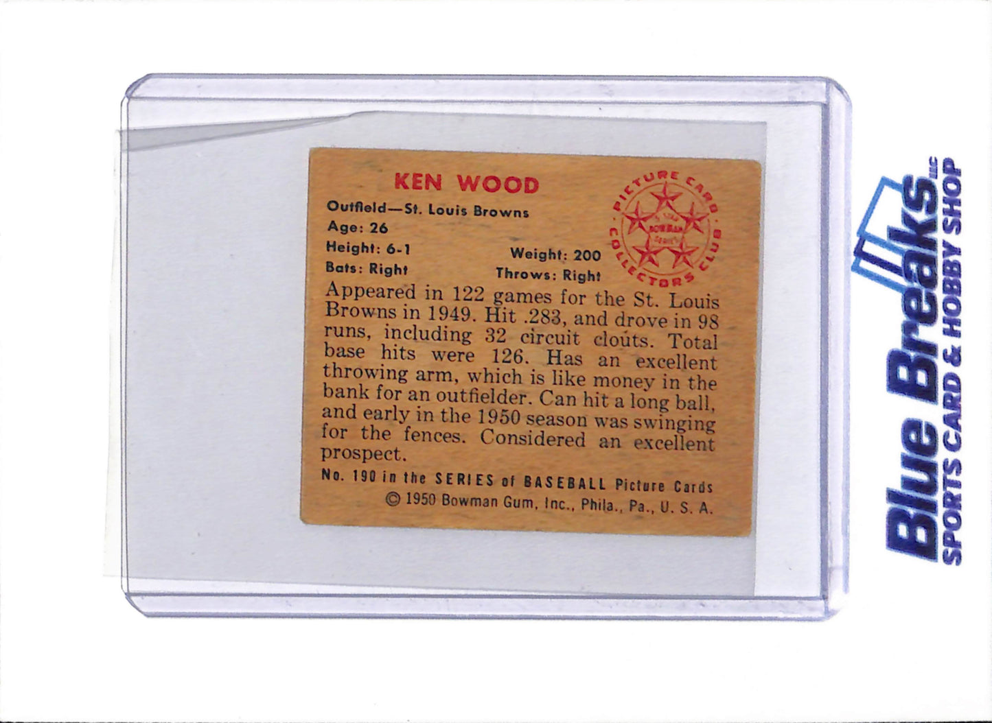 1950 Bowman- Ken Wood - #190 - Baseball - St. Louis Browns
