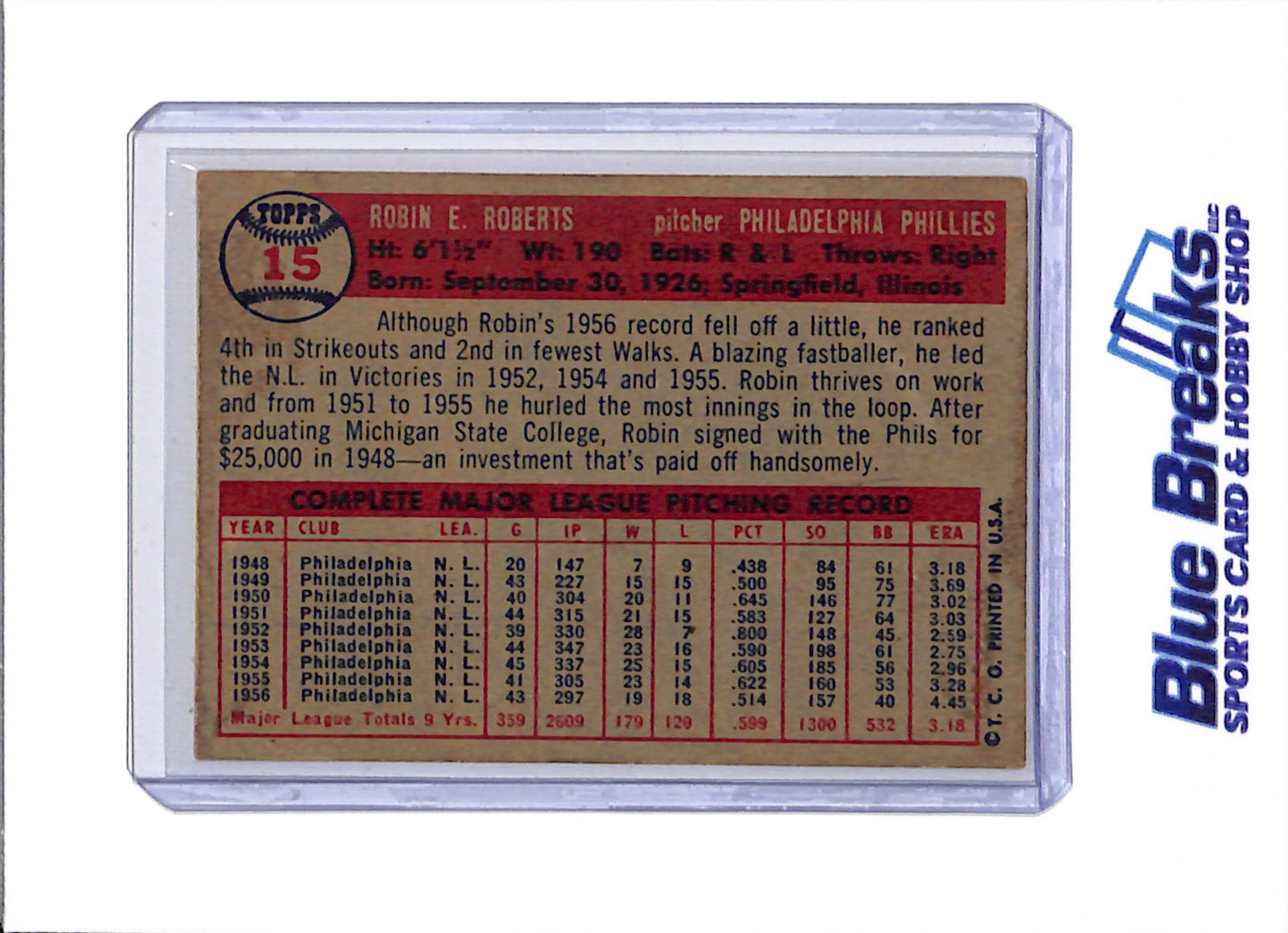 1957 Topps - Robin Roberts - #15 - Baseball - Phillies