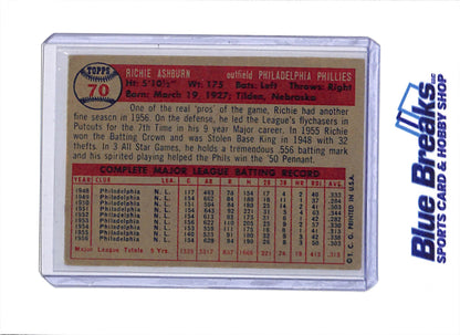 1957 Topps - Richie Ashburn - #70 - Baseball - Phillies