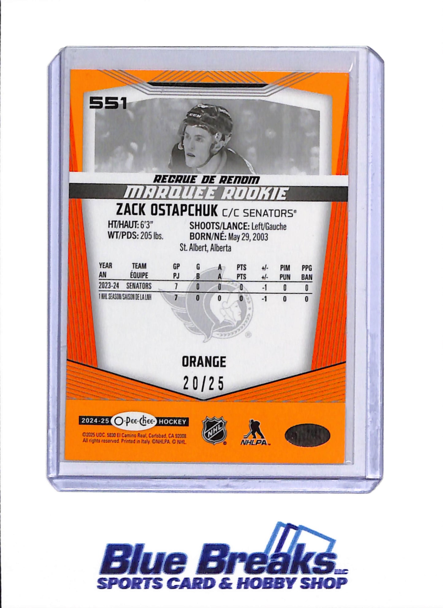 2024-25 Upper Deck - O-Pee-Chee Marquee Rookie - Zack Ostapchuk - 20/25 - #551 - Ice Hockey - Senators