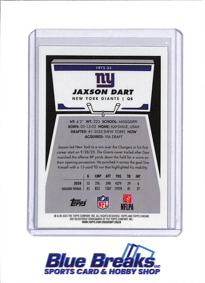 2025 Topps Chrome - Rookie Card - Silver - Jaxson Dart - #1975-25 - Football - Giants
