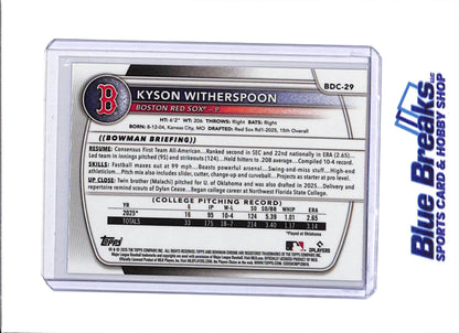 2025 Topps Bowman Chrome - Blue Refractor - Kyson Witherspoon - 110/150 - #BDC-29 - Baseball - Red Sox