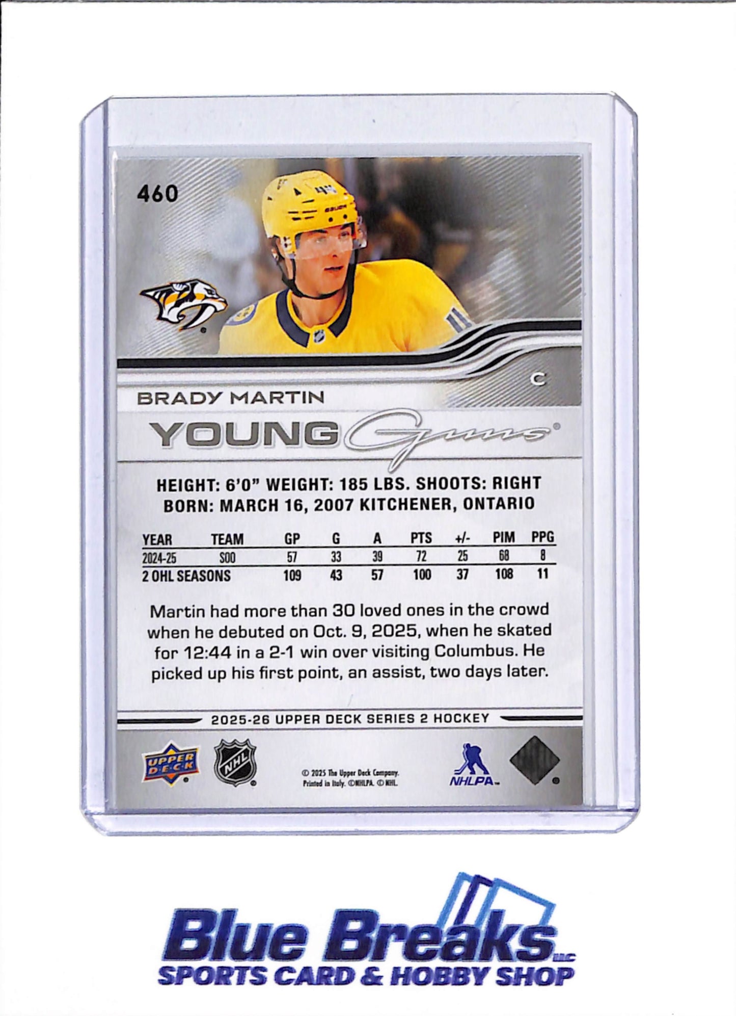 2025 Upper Deck - Young Guns - Brady Martin - #460 - Ice Hockey - Predators