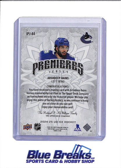 2024-25 Upper Deck - Premieres Jersey - Arshdeep Bains - #IPJ-44 - Ice Hockey - Canucks