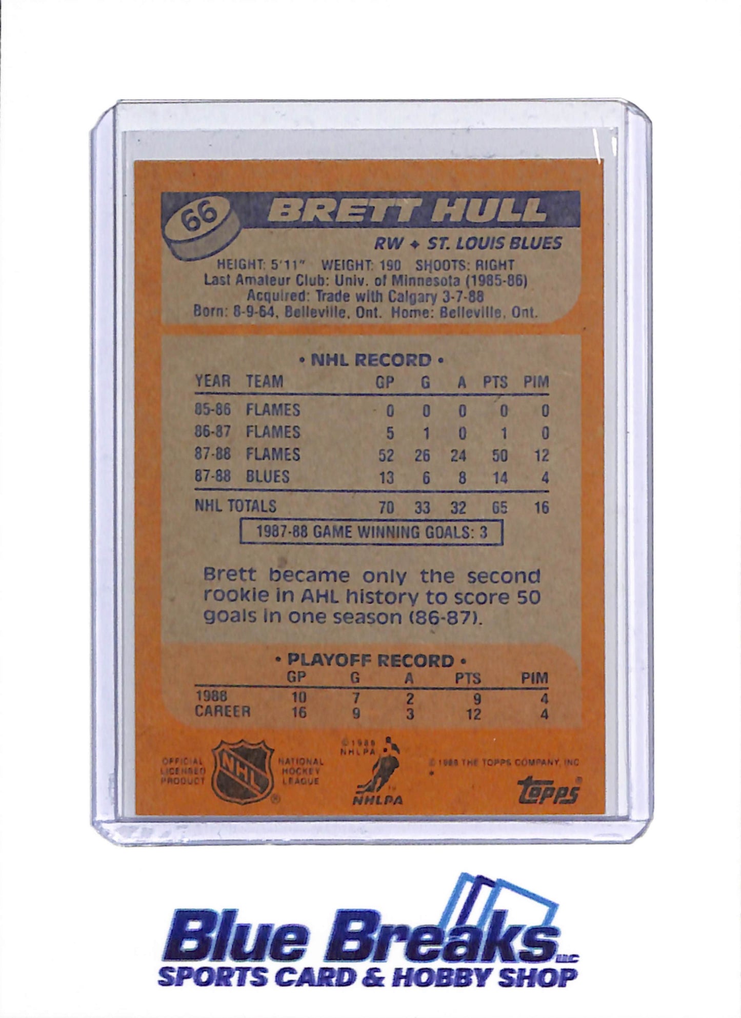 1988 Topps - Brett Hull - #66 - Ice Hockey - Blues