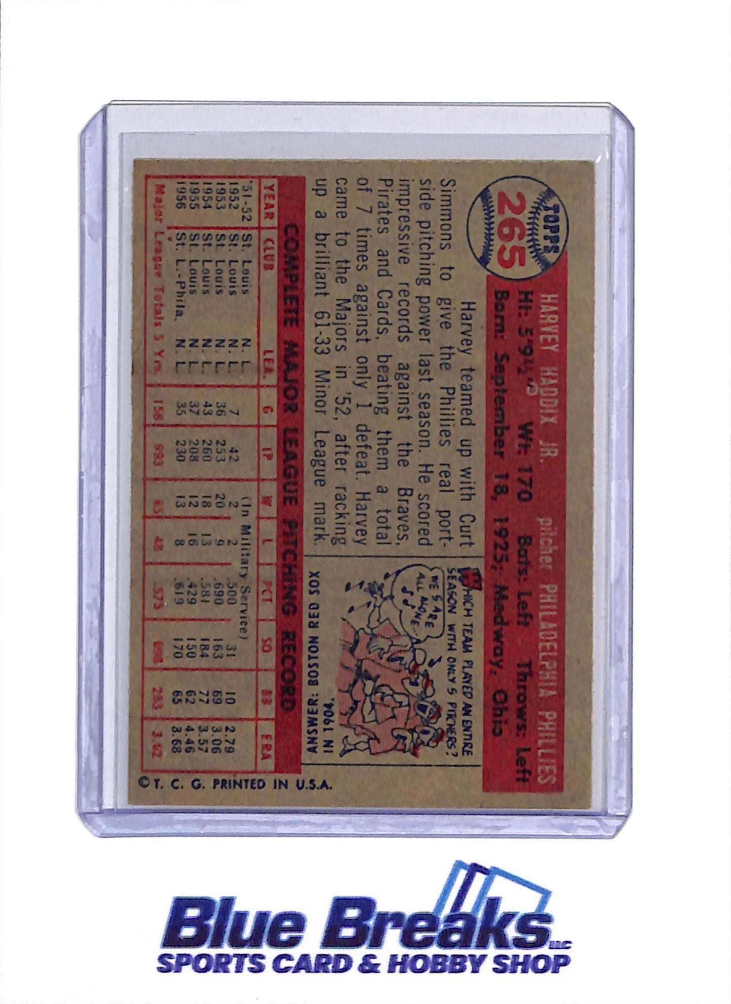 1957 Topps - Harvey Haddix Jr. - #265 - Baseball - Phillies