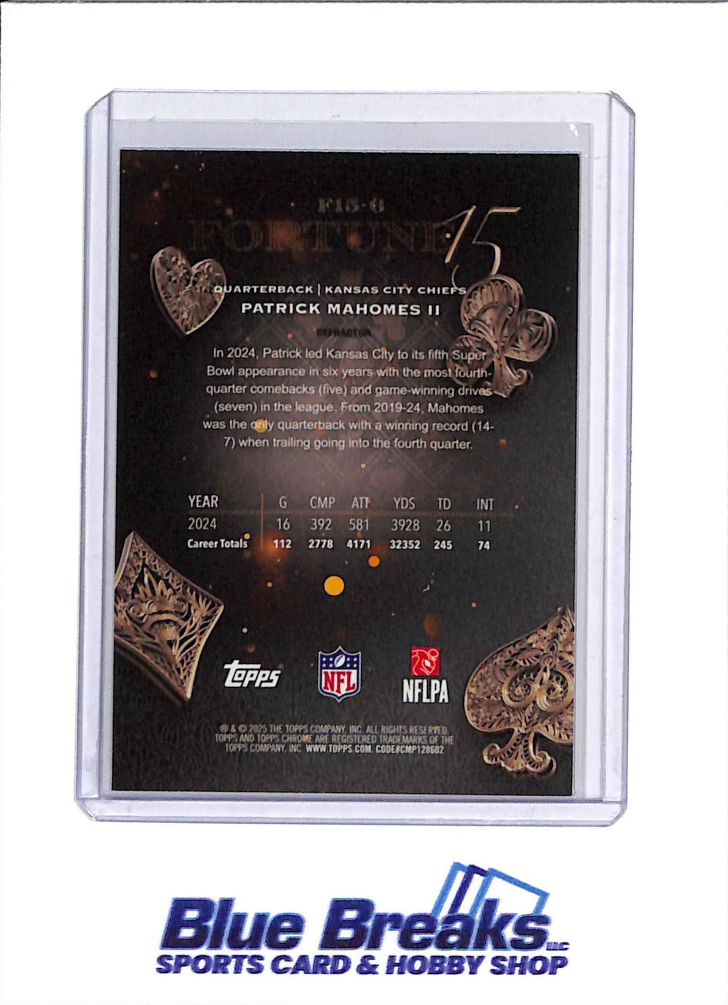 2025 Topps Chrome - Fortune 15 - Silver Leaf Refractor - Patrick Mahomes II - #F15-6 - Football - Chiefs