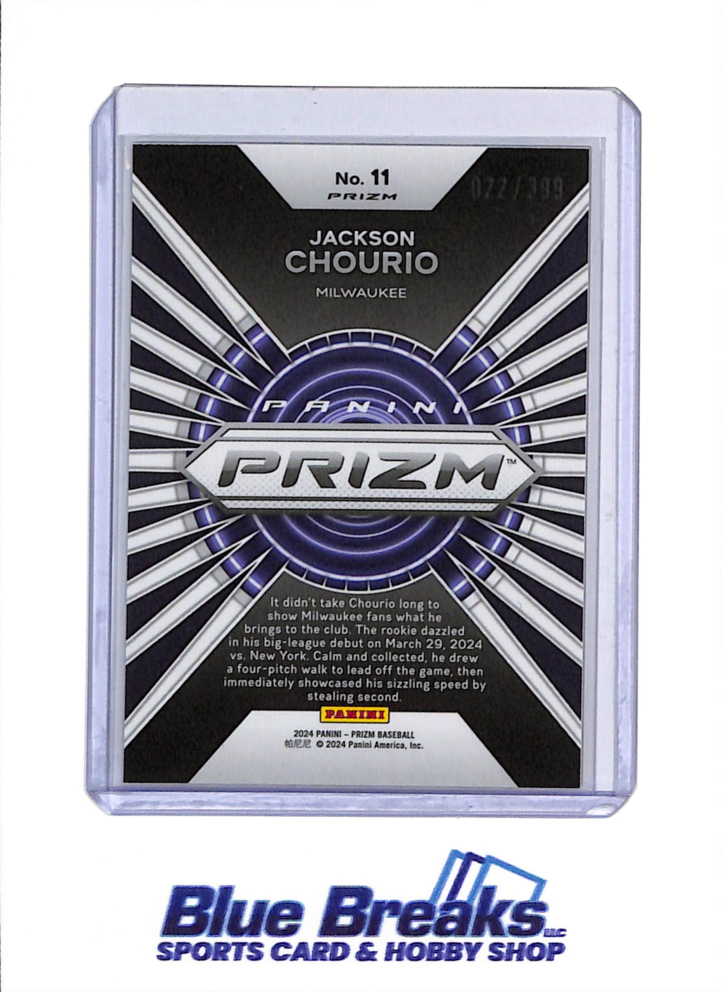 2024 Panini - Prizm Hype - Orange Sparkle - Jackson Chourio - 022/399 - #11 - Baseball - Brewers