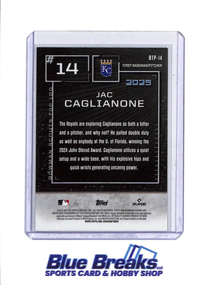 2025 Topps Bowman Chrome - Top 100 - Aqua - Jac Caglianone - 010/125 - #BTP-14 - Baseball - Royals