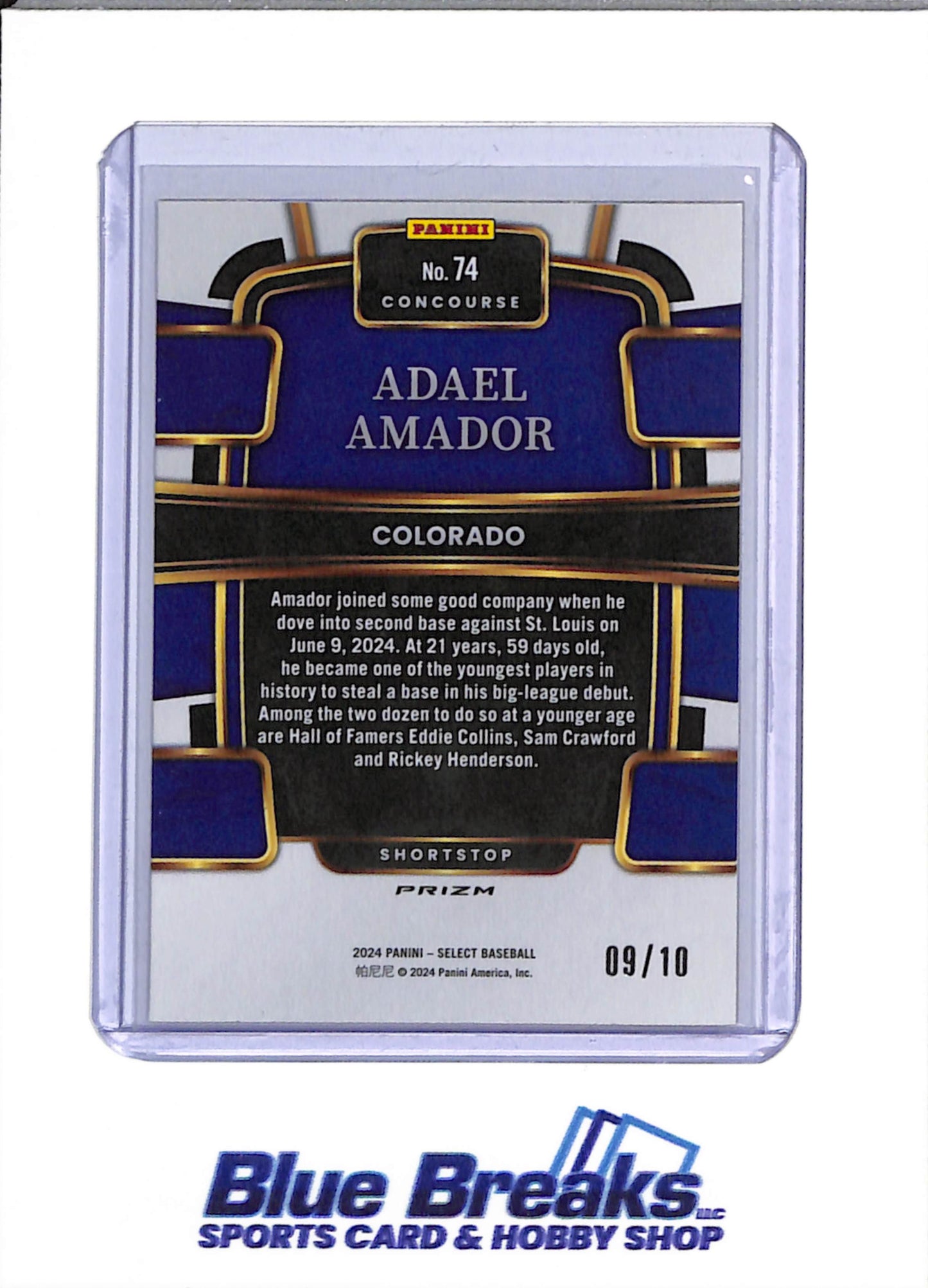 2024 Panini Select - Rookie Card - Yellow Raywave - Adael Amador - 09/10 - #74 - Baseball - Rockies