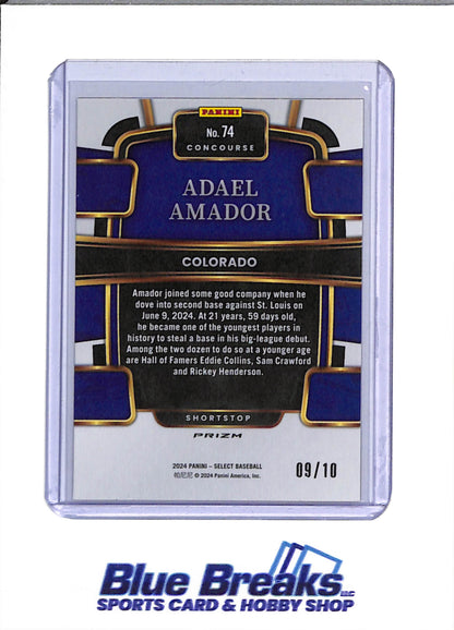 2024 Panini Select - Rookie Card - Yellow Raywave - Adael Amador - 09/10 - #74 - Baseball - Rockies