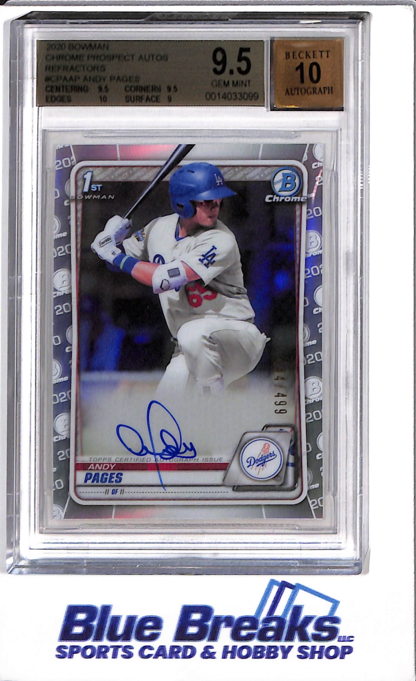 2020 Topps Bowman - Chrome Prospects - Auto - Refractors - Andy Pages - #CPA-AP - Beckett 9.5 - Beckett Auto 10 - Baseball - Dodgers