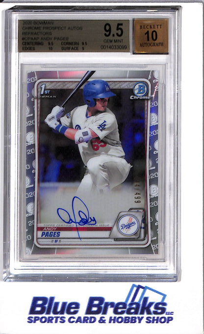 2020 Topps Bowman - Chrome Prospects - Auto - Refractors - Andy Pages - #CPA-AP - Beckett 9.5 - Beckett Auto 10 - Baseball - Dodgers