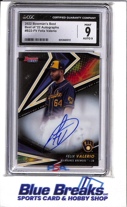 2022 Topps Bowman's Best - Best of '22 Auto - Felix Valerio - #B22-FV - CGC9 - Baseball - Brewers