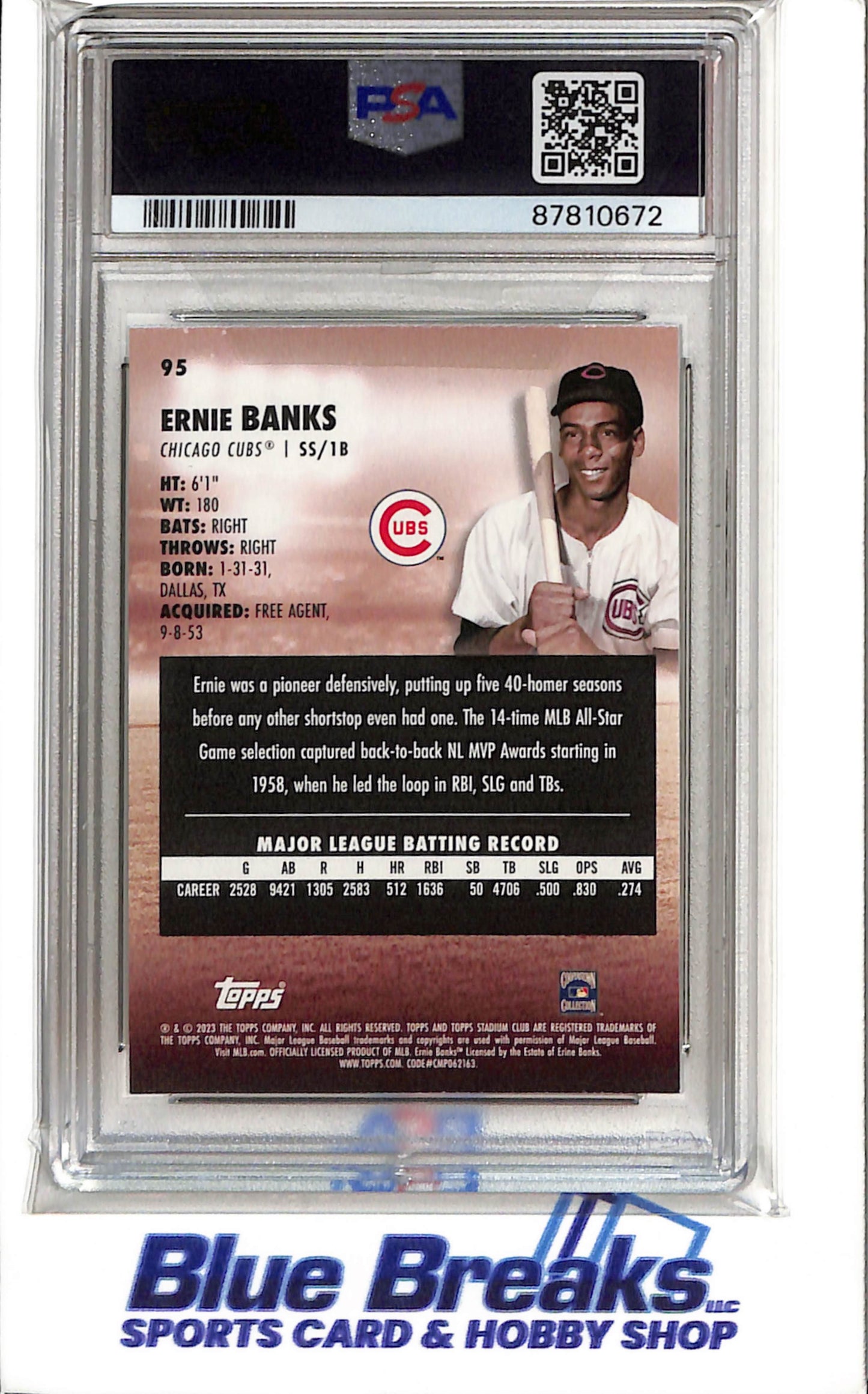 2023 Topps - Stadium Club - Ernie Banks - #95 - PSA 9 - Baseball - Cubs