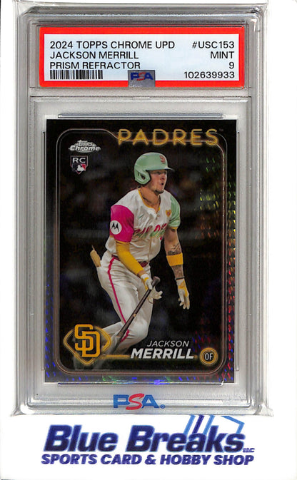 2024 Topps Chrome - Prism Refractor - Rookie Card - Jackson Merrill - #USC153 - PSA 9 - Baseball - Padres