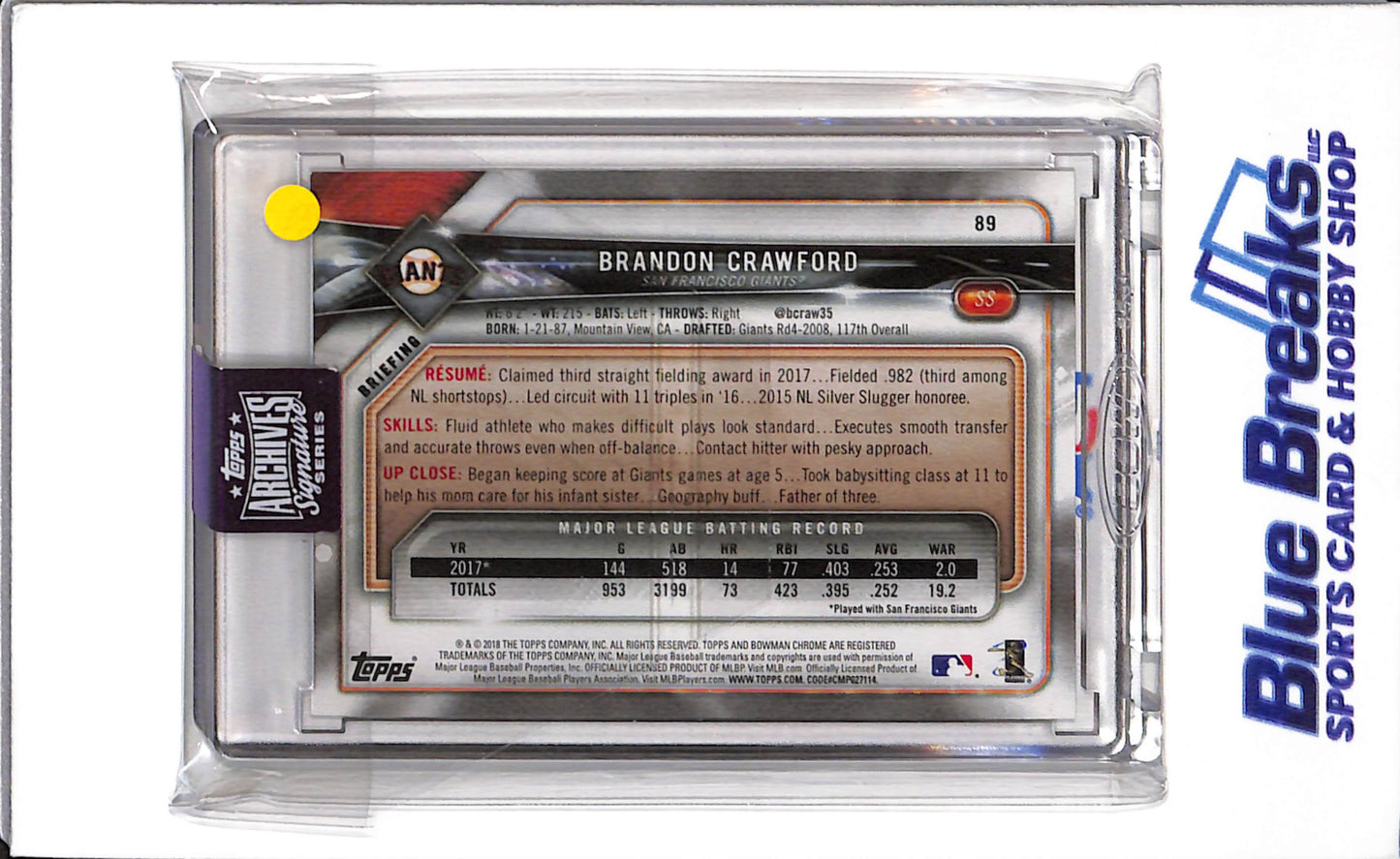2025 Topps Bowman - Archives Signature Series - Brandon Crawford - 11/30 - #89 - Baseball - Giants