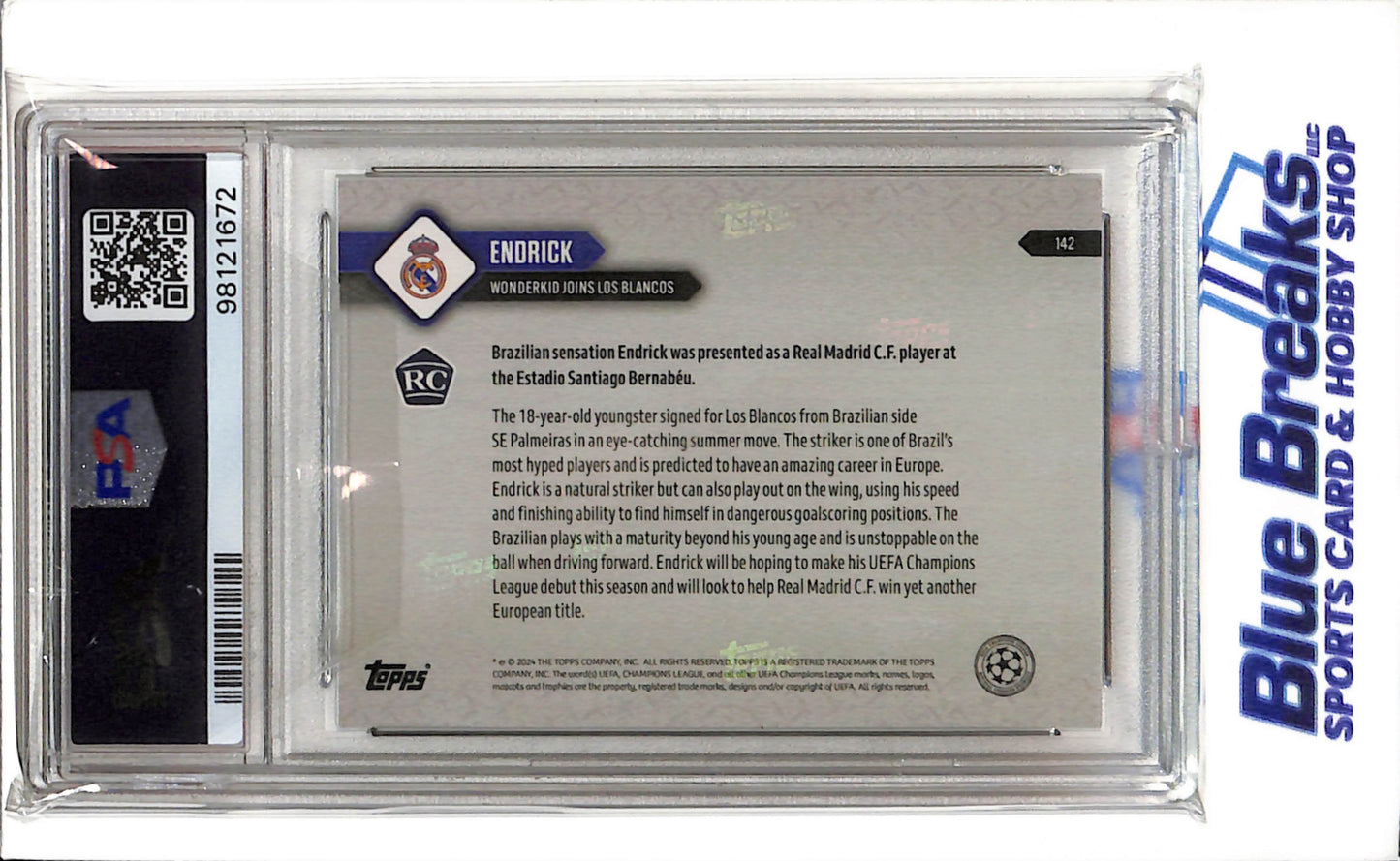2023-24 Topps Now UCL - Rookie Card - Champions League - Enderick - #142 - PSA 10 - Soccer - Emirates