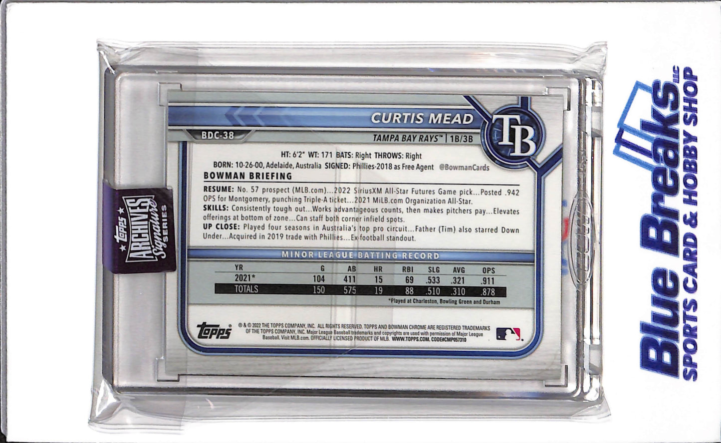 2025 Topps Bowman Chrome - Archive Signatures Series - Curtis Mead - 09/10 - #BDC-38 - Baseball - Rays