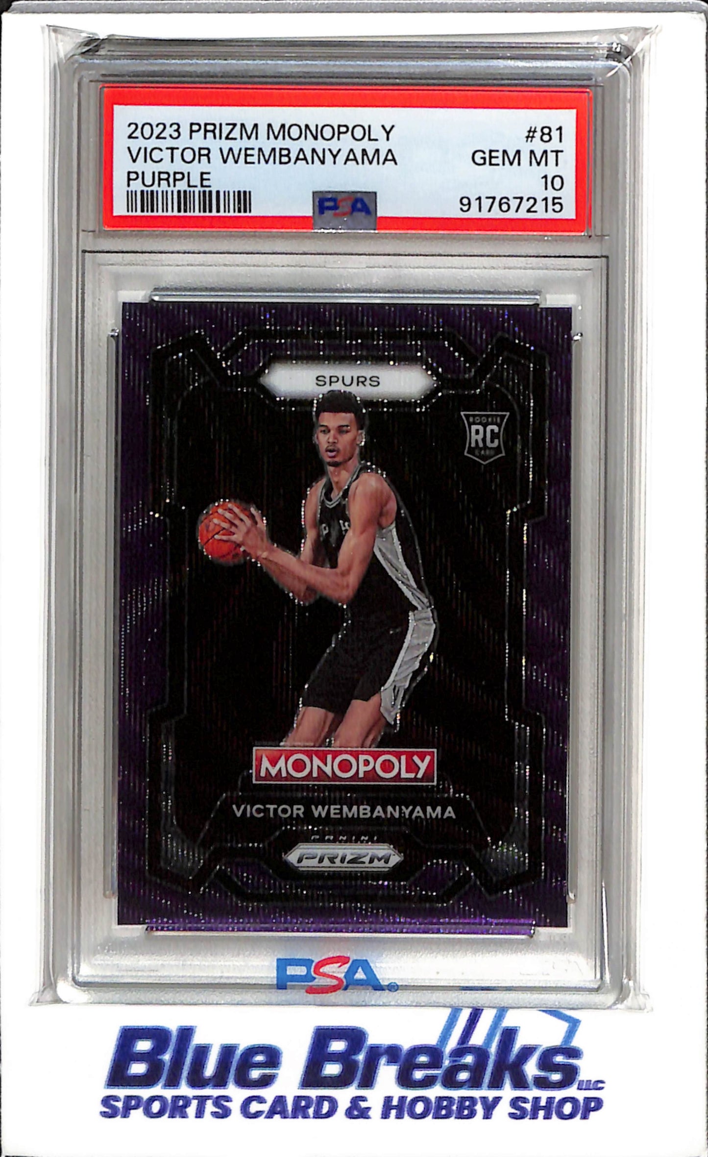 2023 Panini Prizm - Monopoly - Rookie Card - Purple - Victor Wembanyama - #81 - PSA 10 - Basketball - Spurs