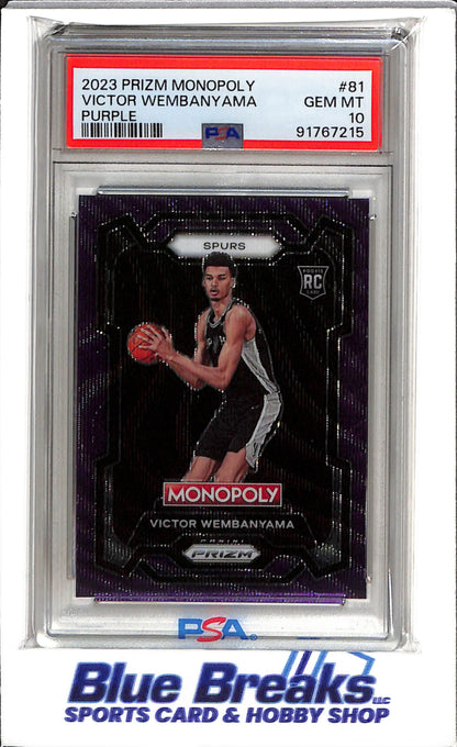 2023 Panini Prizm - Monopoly - Rookie Card - Purple - Victor Wembanyama - #81 - PSA 10 - Basketball - Spurs