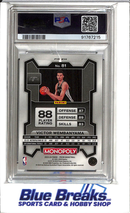 2023 Panini Prizm - Monopoly - Rookie Card - Purple - Victor Wembanyama - #81 - PSA 10 - Basketball - Spurs